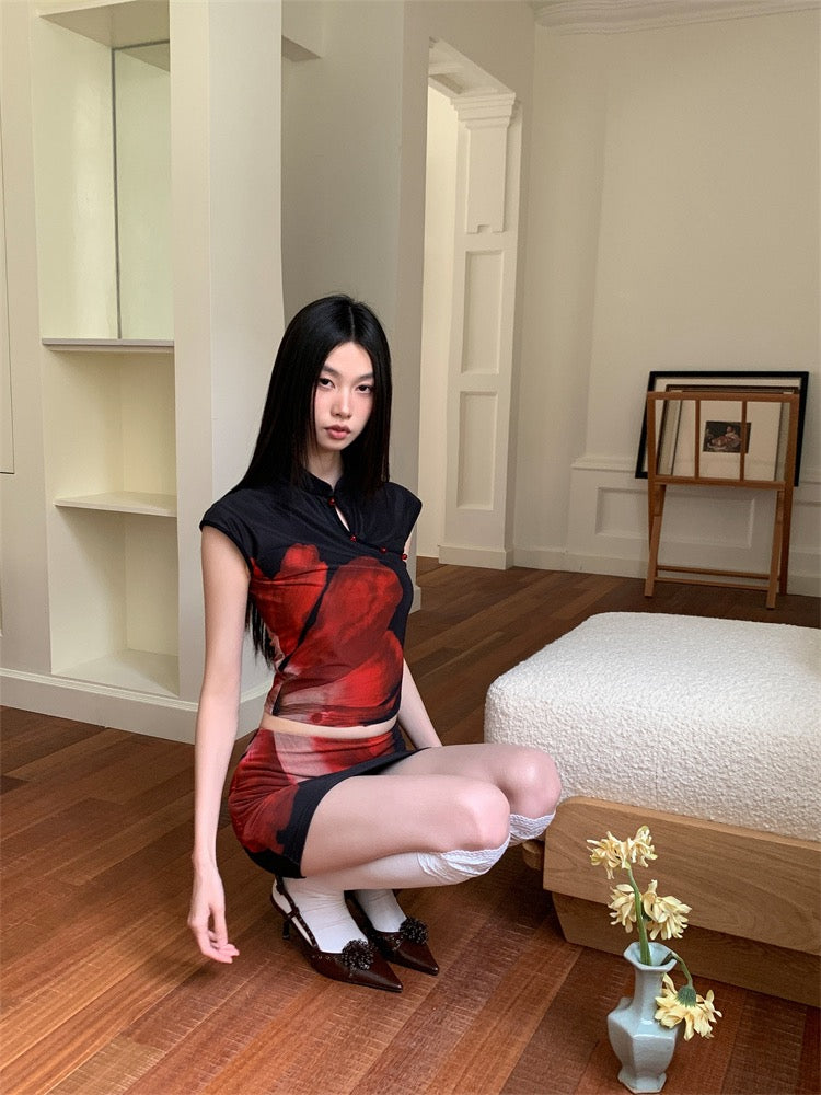 海市蜃楼 立体印花新中式上衣裙裤套装 Mirage 3D Floral New Chinese-Style Top and Skirt-Pants Set