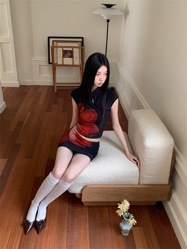 海市蜃楼 立体印花新中式上衣裙裤套装 Mirage 3D Floral New Chinese-Style Top and Skirt-Pants Set