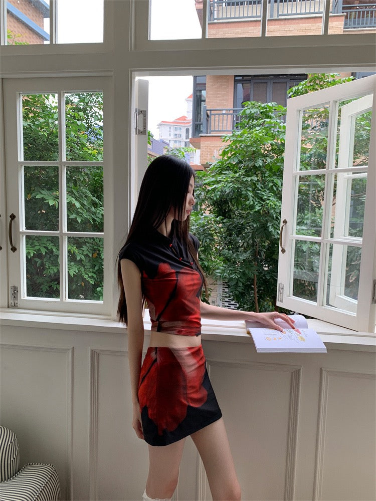 海市蜃楼 立体印花新中式上衣裙裤套装 Mirage 3D Floral New Chinese-Style Top and Skirt-Pants Set