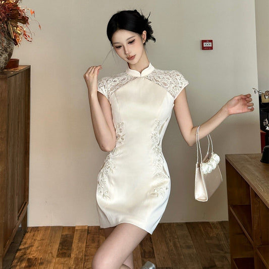 定制蕾丝 刺绣包臀原创旗袍裙 Custom Lace Embroidered Bodycon Original Qipao Dress
