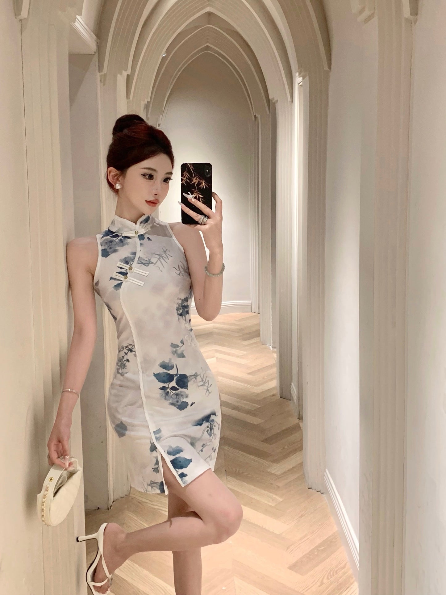 锦鲤气质 新款气质印花修身短款旗袍 Koi Grace New Slim-Fit Printed Mini Qipao