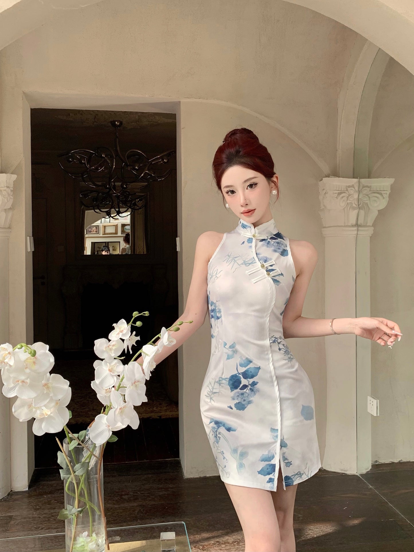 锦鲤气质 新款气质印花修身短款旗袍 Koi Grace New Slim-Fit Printed Mini Qipao
