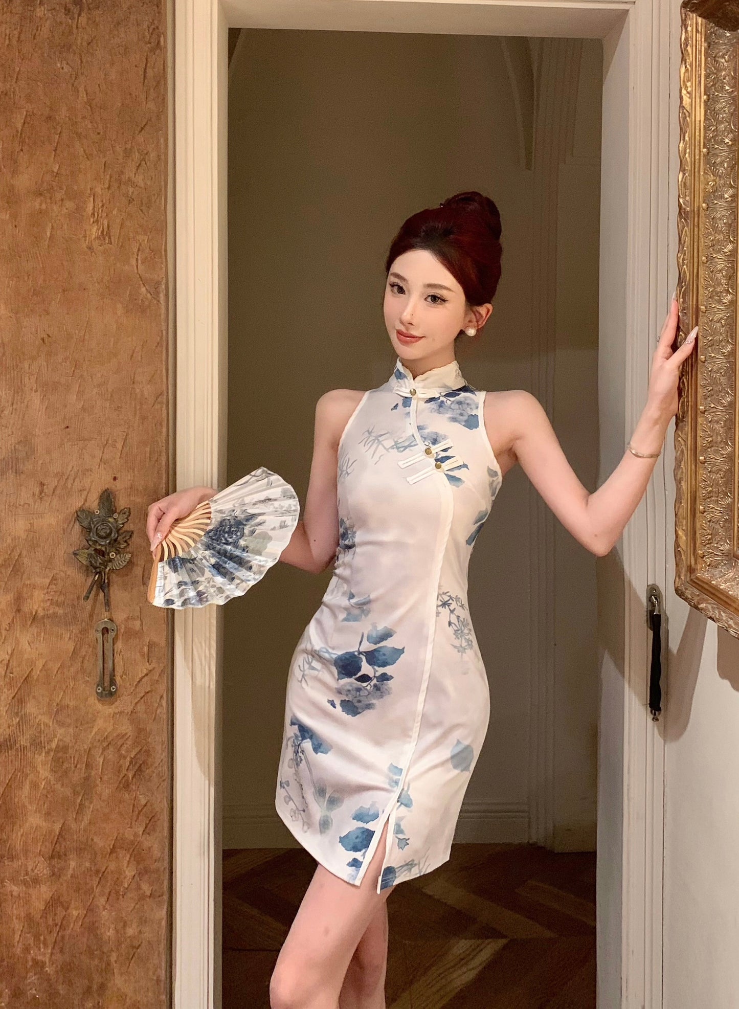锦鲤气质 新款气质印花修身短款旗袍 Koi Grace New Slim-Fit Printed Mini Qipao