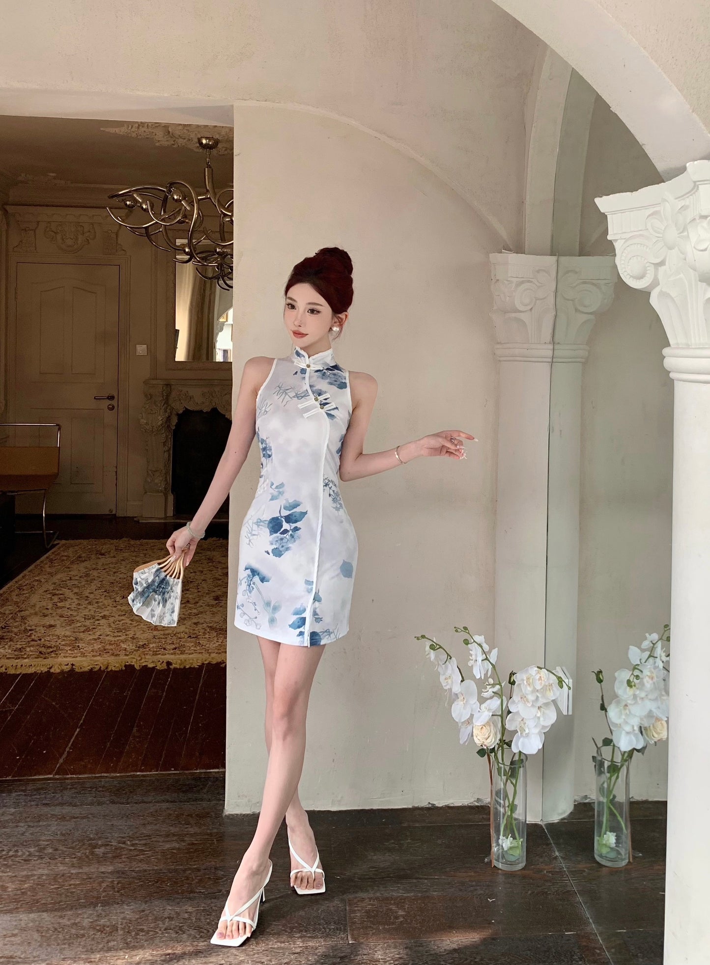 锦鲤气质 新款气质印花修身短款旗袍 Koi Grace New Slim-Fit Printed Mini Qipao