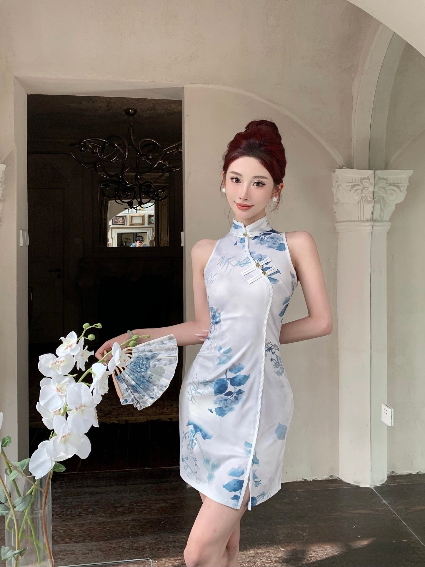 锦鲤气质 新款气质印花修身短款旗袍 Koi Grace New Slim-Fit Printed Mini Qipao