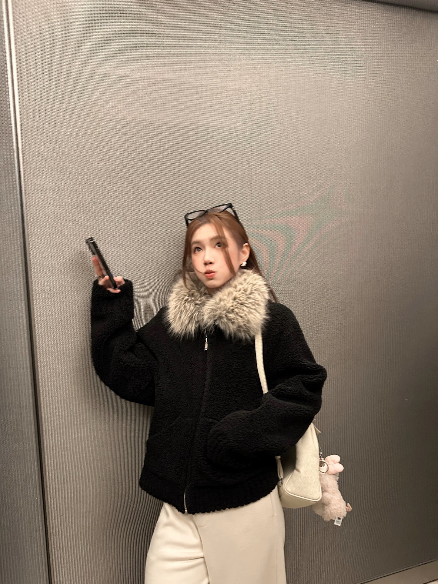 再遇见 定染毛领小颗粒羊羔毛冬装外套 ReMeet Dyed-Fur Collar Small-Pile Sherpa Winter Coat