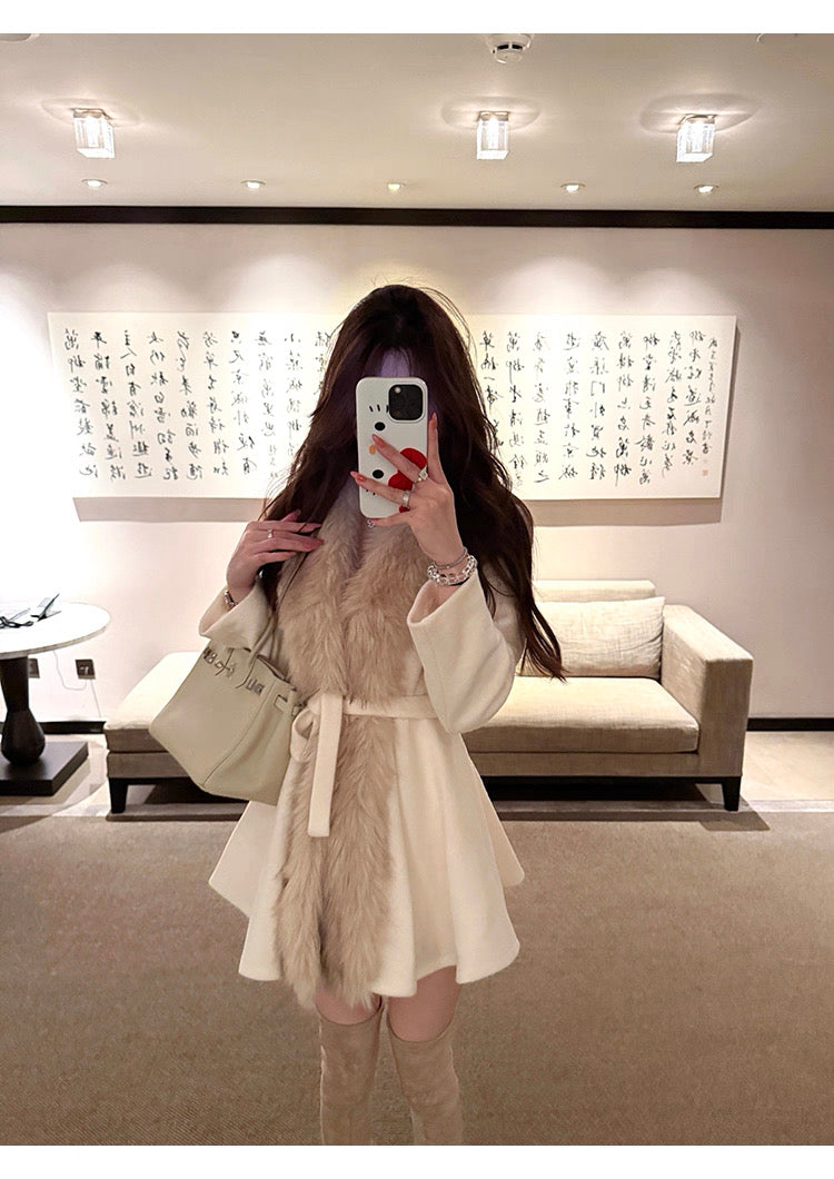 西棠佳人 小说女主感仿皮草收腰连衣裙大衣 Xitang Beauty Novel-Inspired Faux Fur Waist-Defined Dress Coat