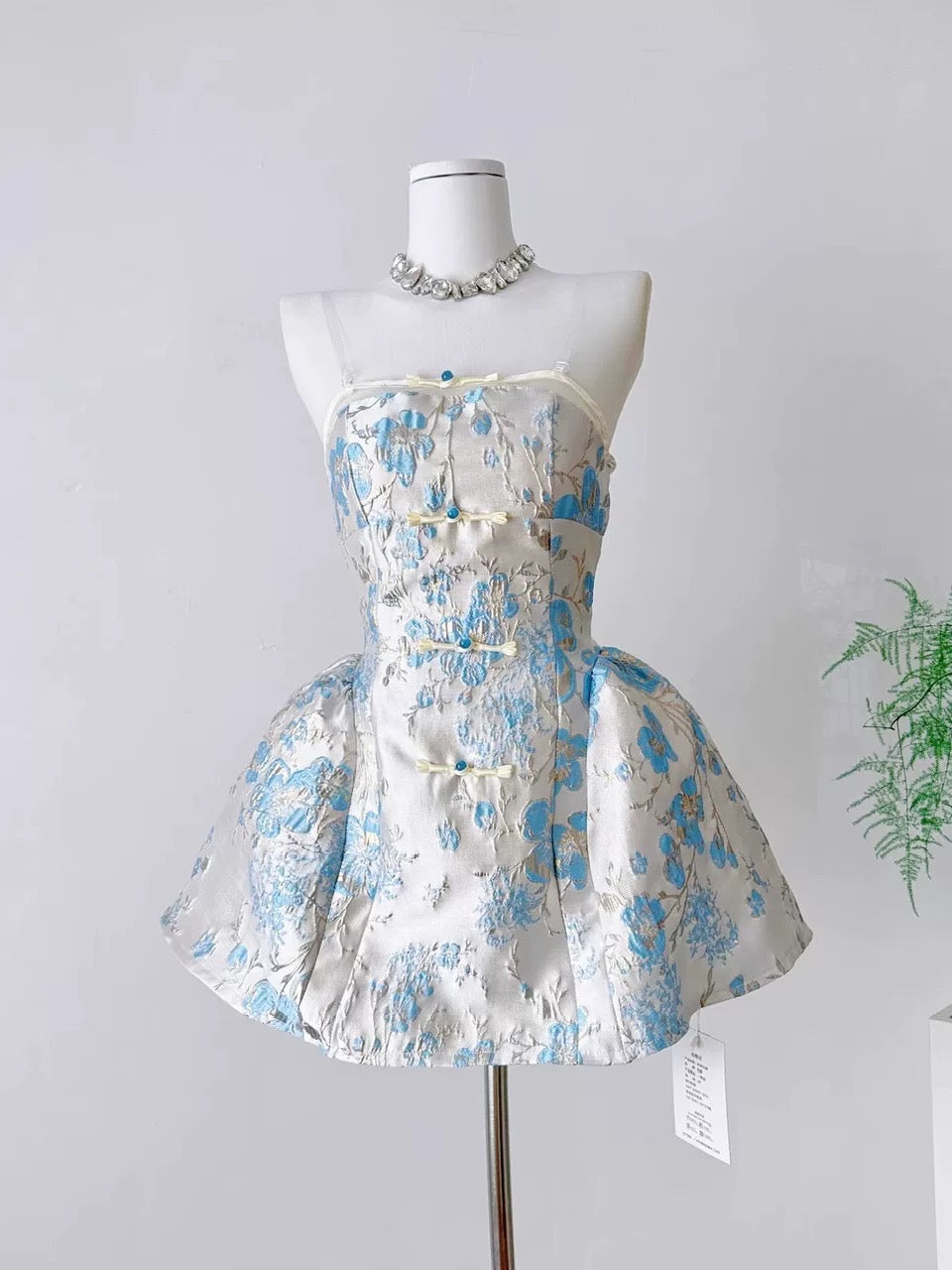 上海玉裳 新中式印花抹胸吊带连衣裙 Shanghai Yushang New Chinese Style Floral Print Strapless Camisole Dress