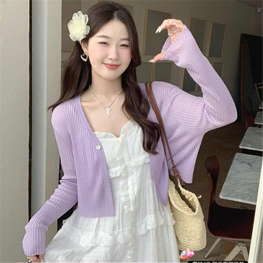 香香软软 薄款防晒短款针织开衫 Soft and Cozy – Lightweight Short Knit Cardigan with Sun Protection