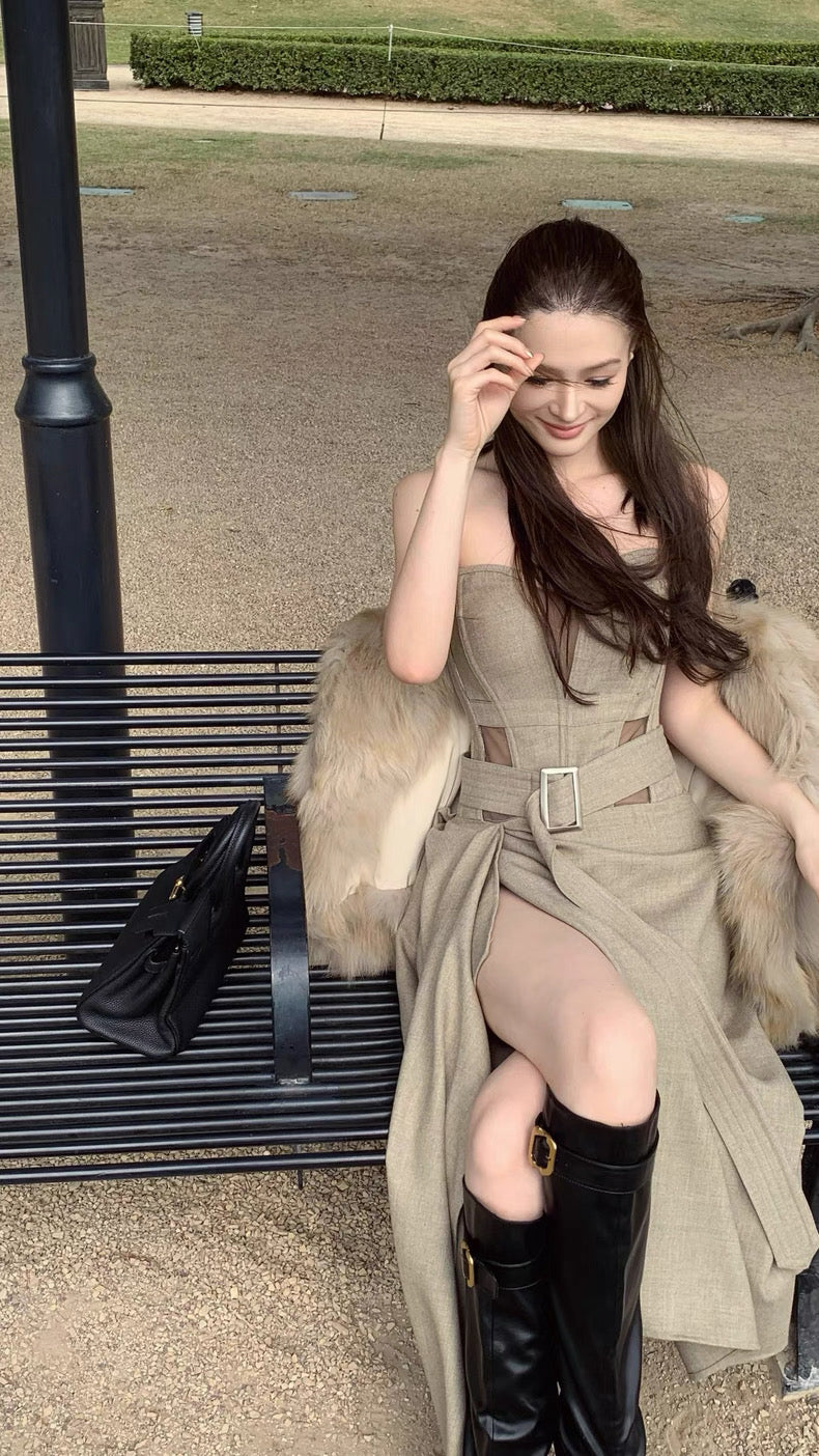 原则之上 时髦鱼骨镂空抹胸连衣裙 Above Principles – Fashion Boned Cut-Out Strapless Dress