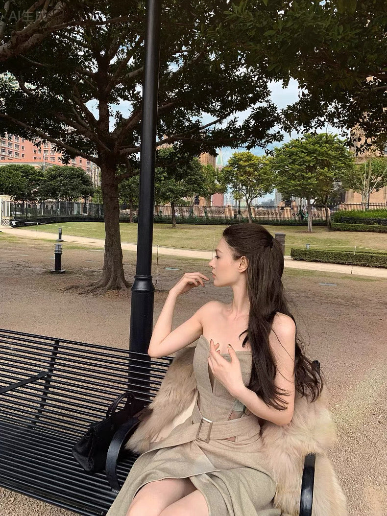 原则之上 时髦鱼骨镂空抹胸连衣裙 Above Principles – Fashion Boned Cut-Out Strapless Dress