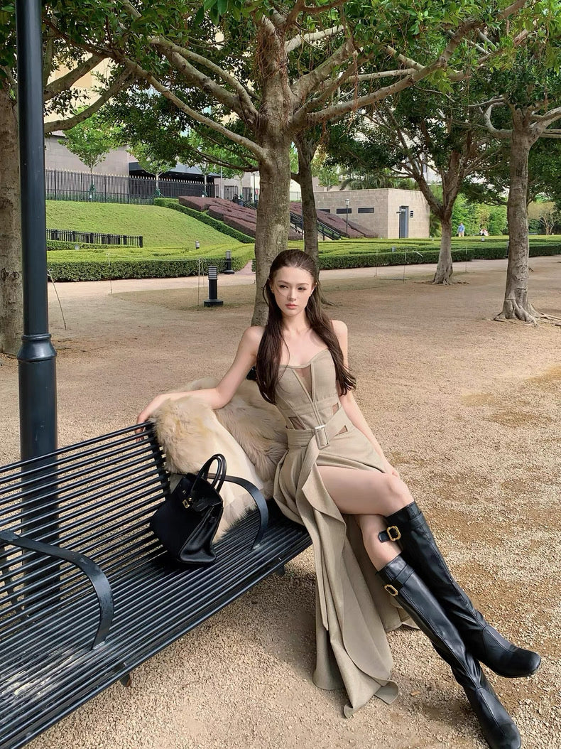 原则之上 时髦鱼骨镂空抹胸连衣裙 Above Principles – Fashion Boned Cut-Out Strapless Dress