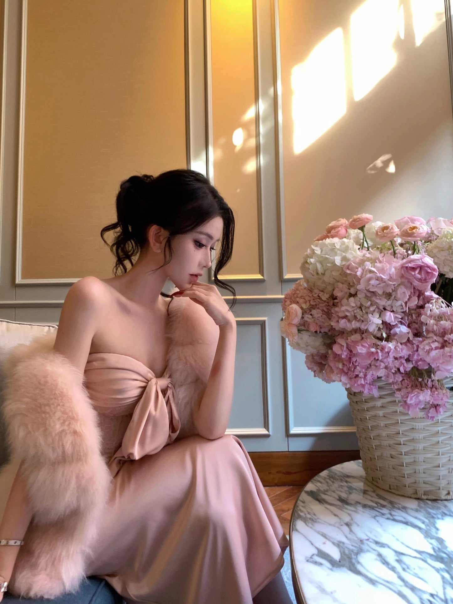 贵货-莉莉丝 蕾丝鱼骨蝴蝶结抹胸高腰锻面鱼尾半裙套装 Premium Design Lace Corset-Style Strapless Satin Mermaid Skirt Set with Bow Detail