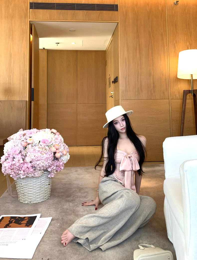 贵货-莉莉丝 蕾丝鱼骨蝴蝶结抹胸高腰锻面鱼尾半裙套装 Premium Design Lace Corset-Style Strapless Satin Mermaid Skirt Set with Bow Detail