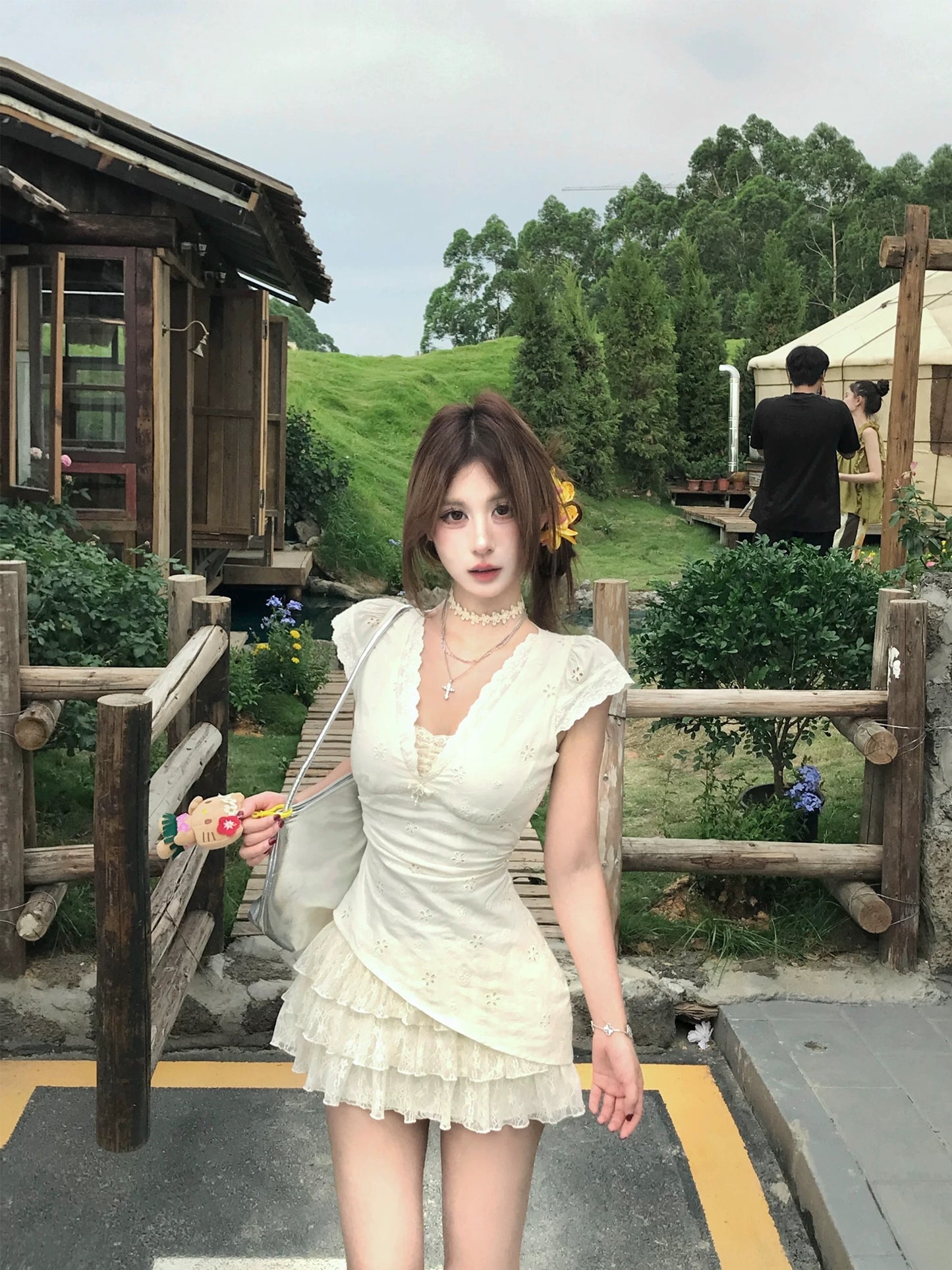 蕾丝泡沫 假两件蕾丝纯欲连衣裙 Lace Bubble Faux Two-Piece Pure Desire Lace Dress