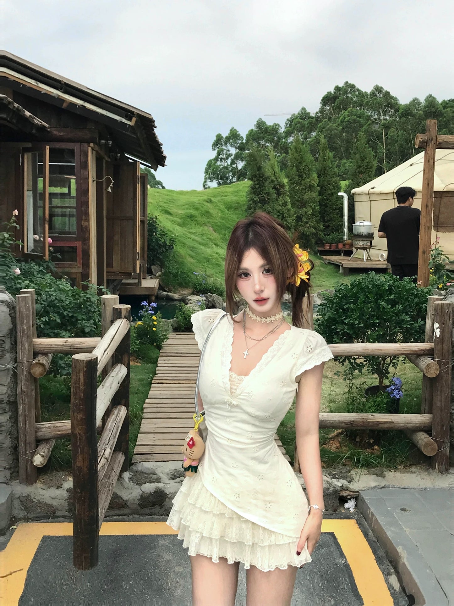 蕾丝泡沫 假两件蕾丝纯欲连衣裙 Lace Bubble Faux Two-Piece Pure Desire Lace Dress