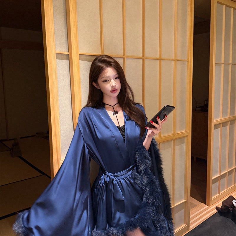 明日的她 高级感醋酸缎面睡袍结婚晨袍套装 Tomorrow’s Bride Premium Acetate Satin Bridal Robe Set