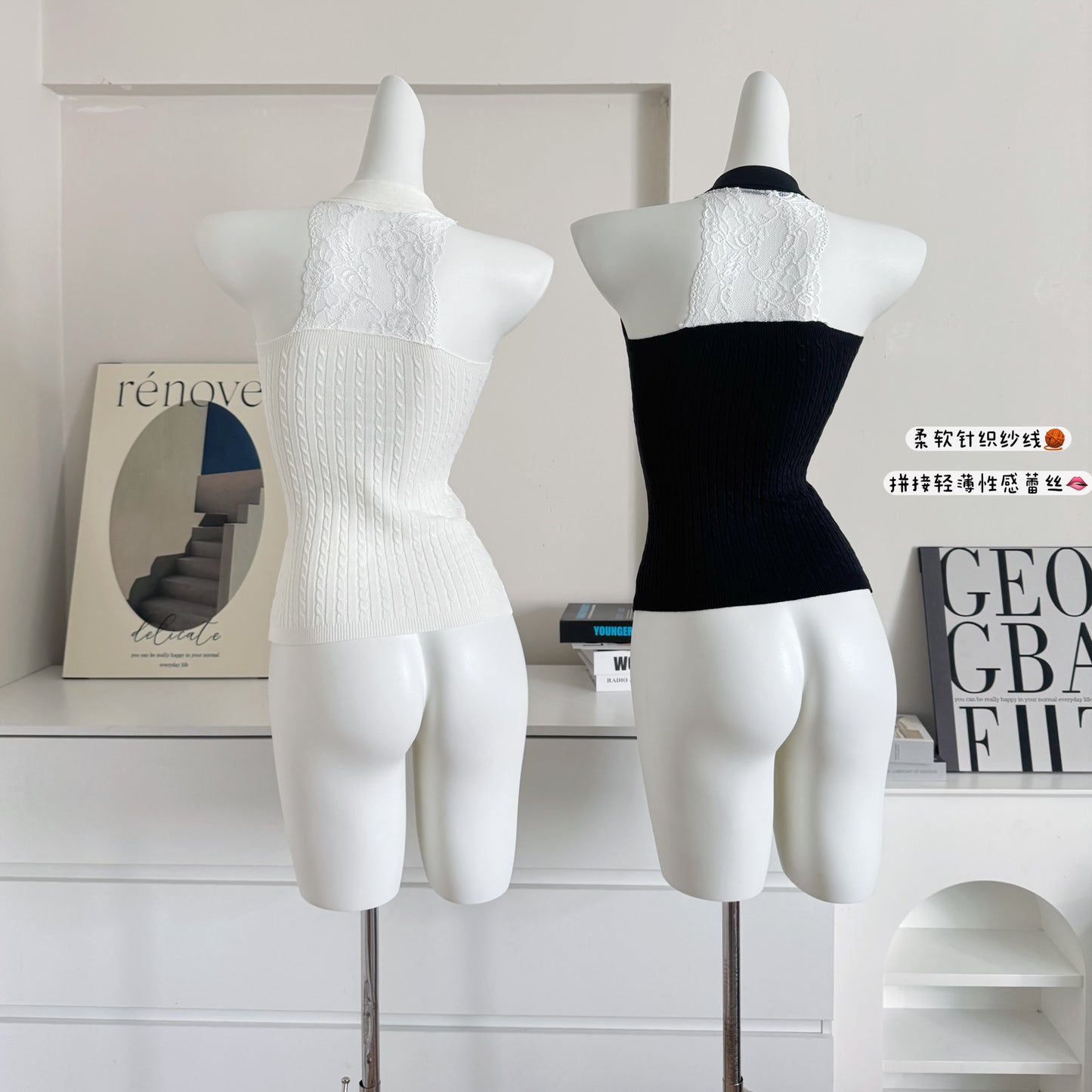 可爱芭比 蕾丝露背无袖上衣 Cute Barbie Lace Backless Sleeveless Top