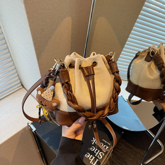 Autumn Edit Chic Versatile Braided Handle Bucket Bag Crossbody