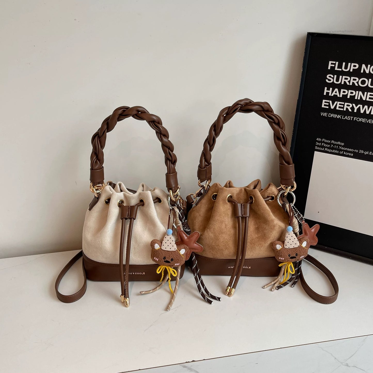Autumn Edit Chic Versatile Braided Handle Bucket Bag Crossbody