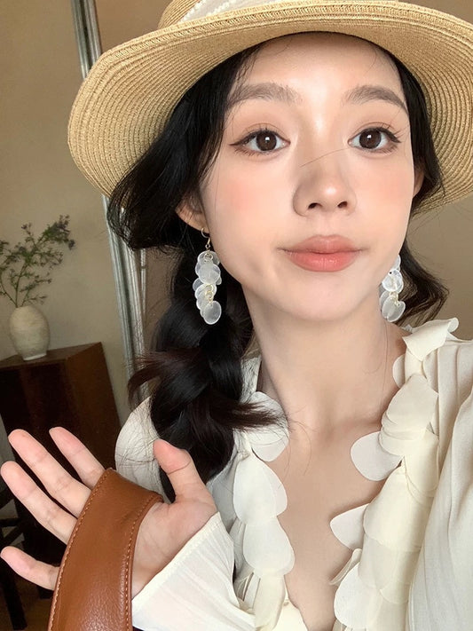 海边度假风长款贝壳流苏耳环 Boho Beach Vacation Style Long Shell Tassel Earrings
