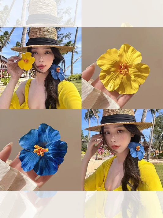 多巴胺假日 度假风扶桑花边发夹 Vacation Style Hibiscus Lace Hair Clip