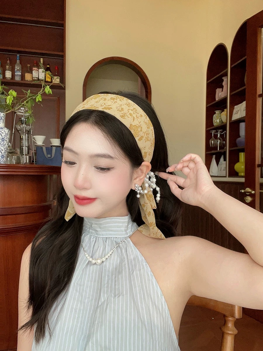 川岛日落 复古森系油画感飘带发箍 Kawashima Sunset Vintage Forest-Style Oil Painting-Inspired Ribbon Headband
