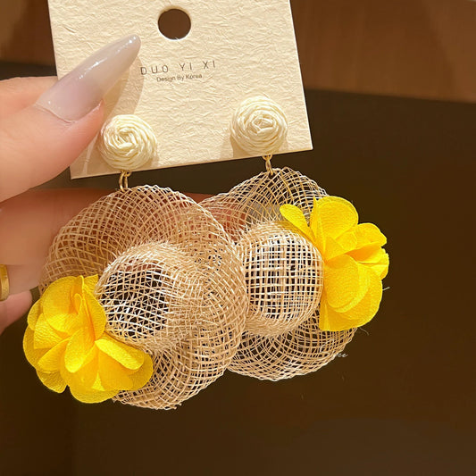 西西里邂逅 小众设计感度假风草帽耳环 Sicilian Encounter Niche Design Vacation-Style Straw Hat Earrings