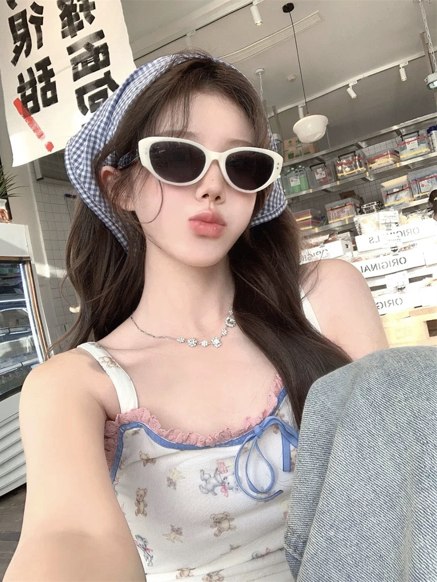 白色猫眼 防紫外线太阳眼镜墨镜 White Cat-Eye UV Protection Sunglasses