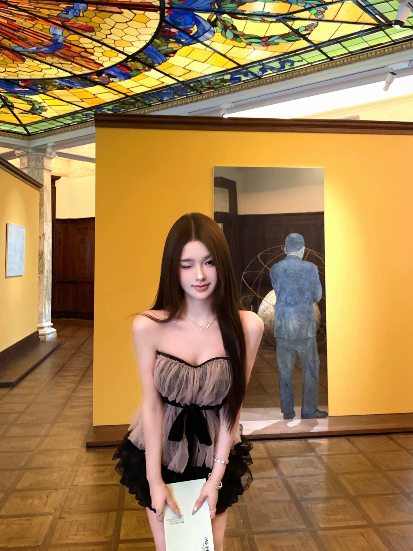 蔷薇 粉色肌理褶皱腰封修身带胸垫套装 Rose Pink Textured Pleated Waist-Cinching Slim Fit Set with Padded Bra