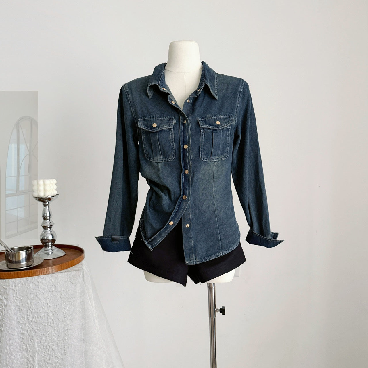 悉尼海岸 收腰牛仔衬衫休闲上衣外套 Sydney Coast Waist-Defined Denim Shirt Casual Jacket