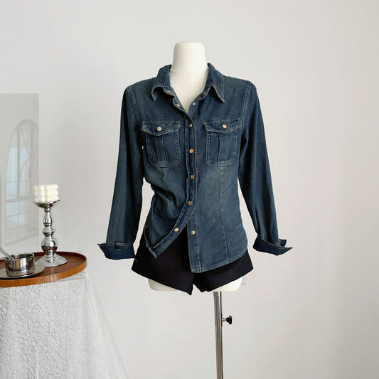 悉尼海岸 收腰牛仔衬衫休闲上衣外套 Sydney Coast Waist-Defined Denim Shirt Casual Jacket