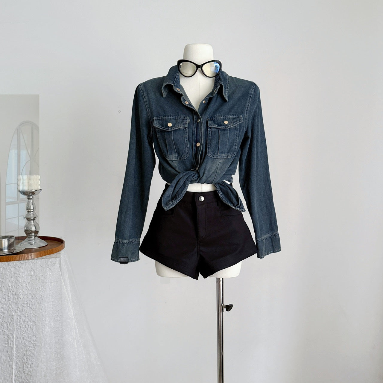 悉尼海岸 收腰牛仔衬衫休闲上衣外套 Sydney Coast Waist-Defined Denim Shirt Casual Jacket