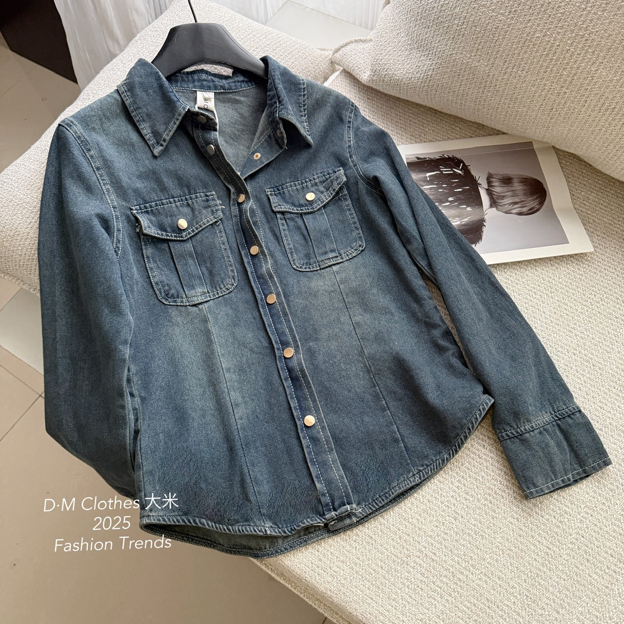 悉尼海岸 收腰牛仔衬衫休闲上衣外套 Sydney Coast Waist-Defined Denim Shirt Casual Jacket