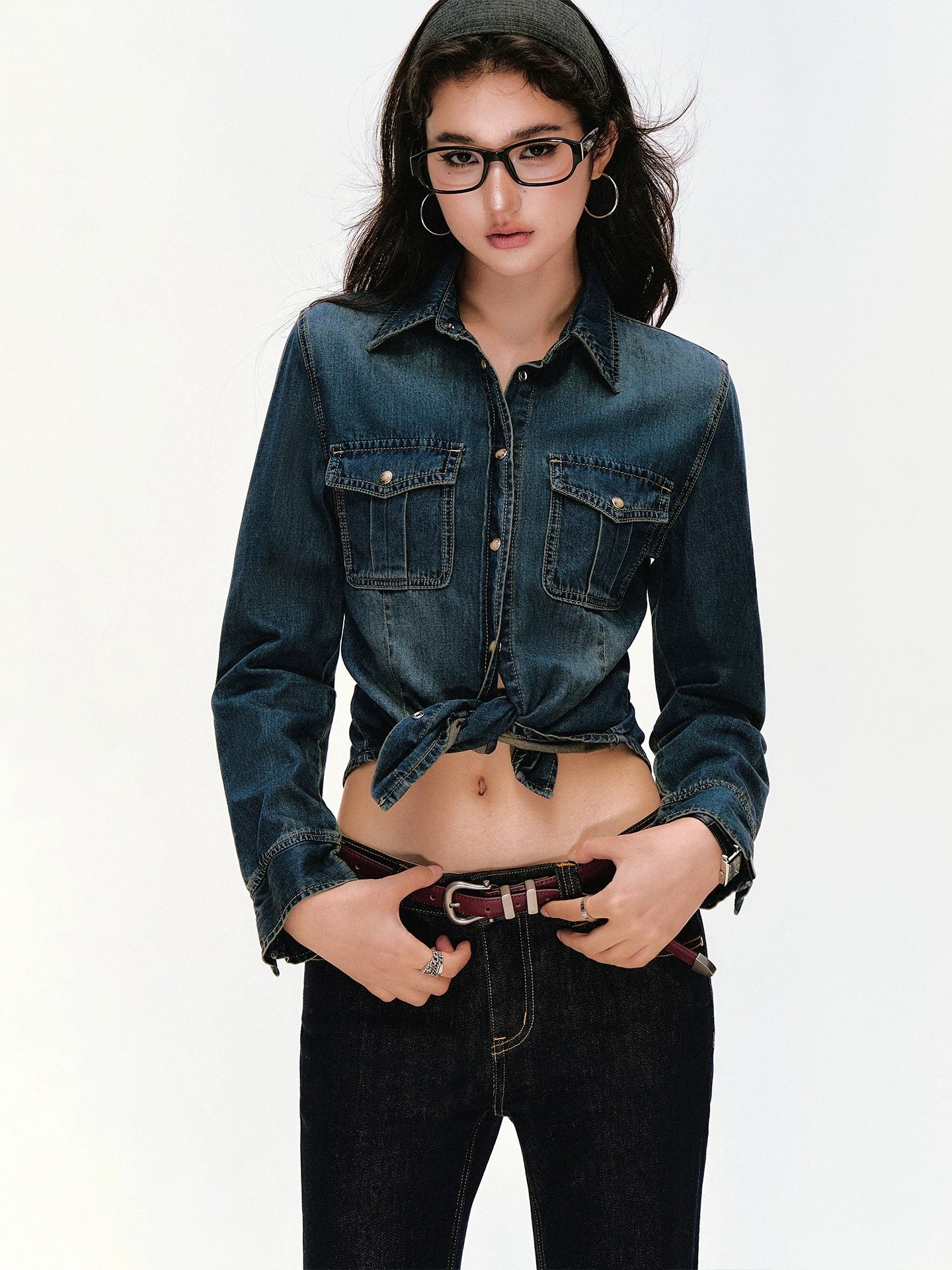 悉尼海岸 收腰牛仔衬衫休闲上衣外套 Sydney Coast Waist-Defined Denim Shirt Casual Jacket