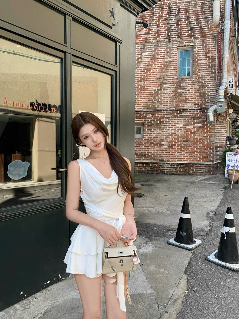 典藏情话 缎面荡领荷叶边连衣裙  Timeless Romance Satin Draped Neck Ruffle Dress