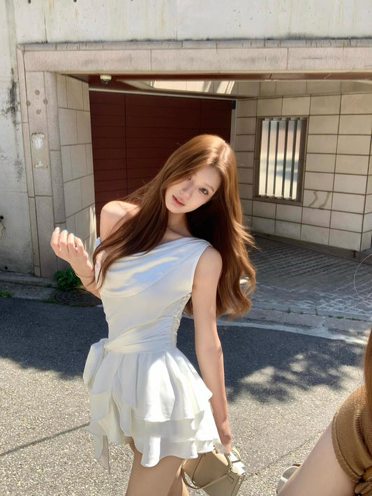 典藏情话 缎面荡领荷叶边连衣裙  Timeless Romance Satin Draped Neck Ruffle Dress