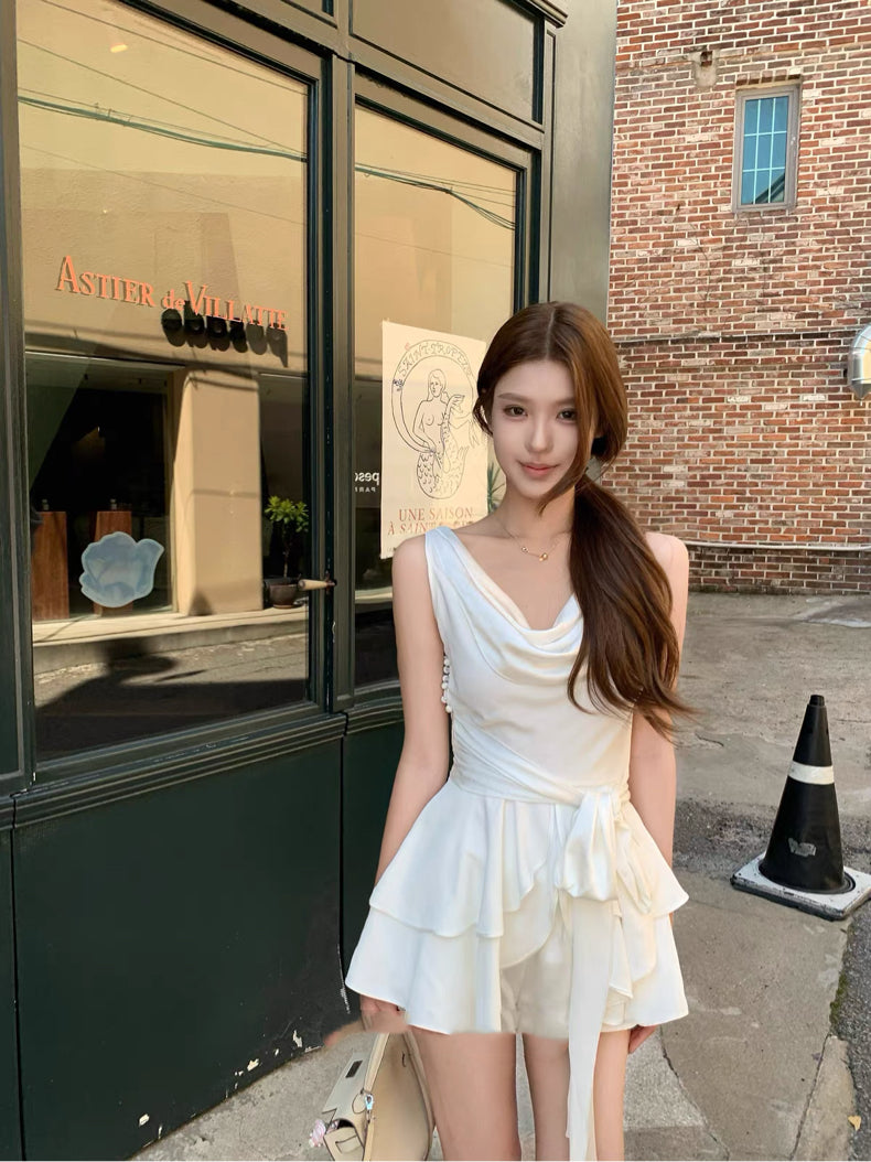 典藏情话 缎面荡领荷叶边连衣裙  Timeless Romance Satin Draped Neck Ruffle Dress