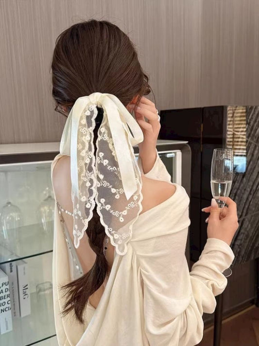 温柔女孩 蕾丝蝴蝶结半扎发夹 Sweet Girl Lace Bow Half-Up Hair Clip