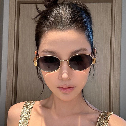 猫眼港妹 金属椭圆形防晒墨镜 Cat-Eye Hong Kong Style Metal Oval Sunglasses