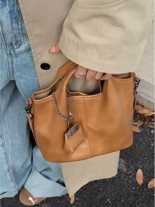 Cookie-color soft leather bag