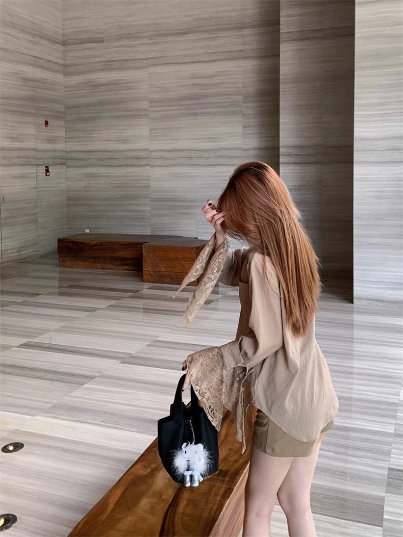 柔玉小姐 蕾丝拼接假两件衬衫上衣 Miss Rouyu Lace Patchwork Layered-Look Blouse