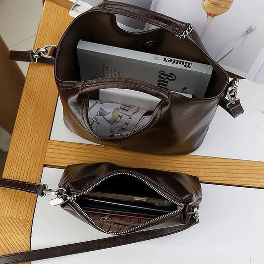 Cookie-color soft leather bag