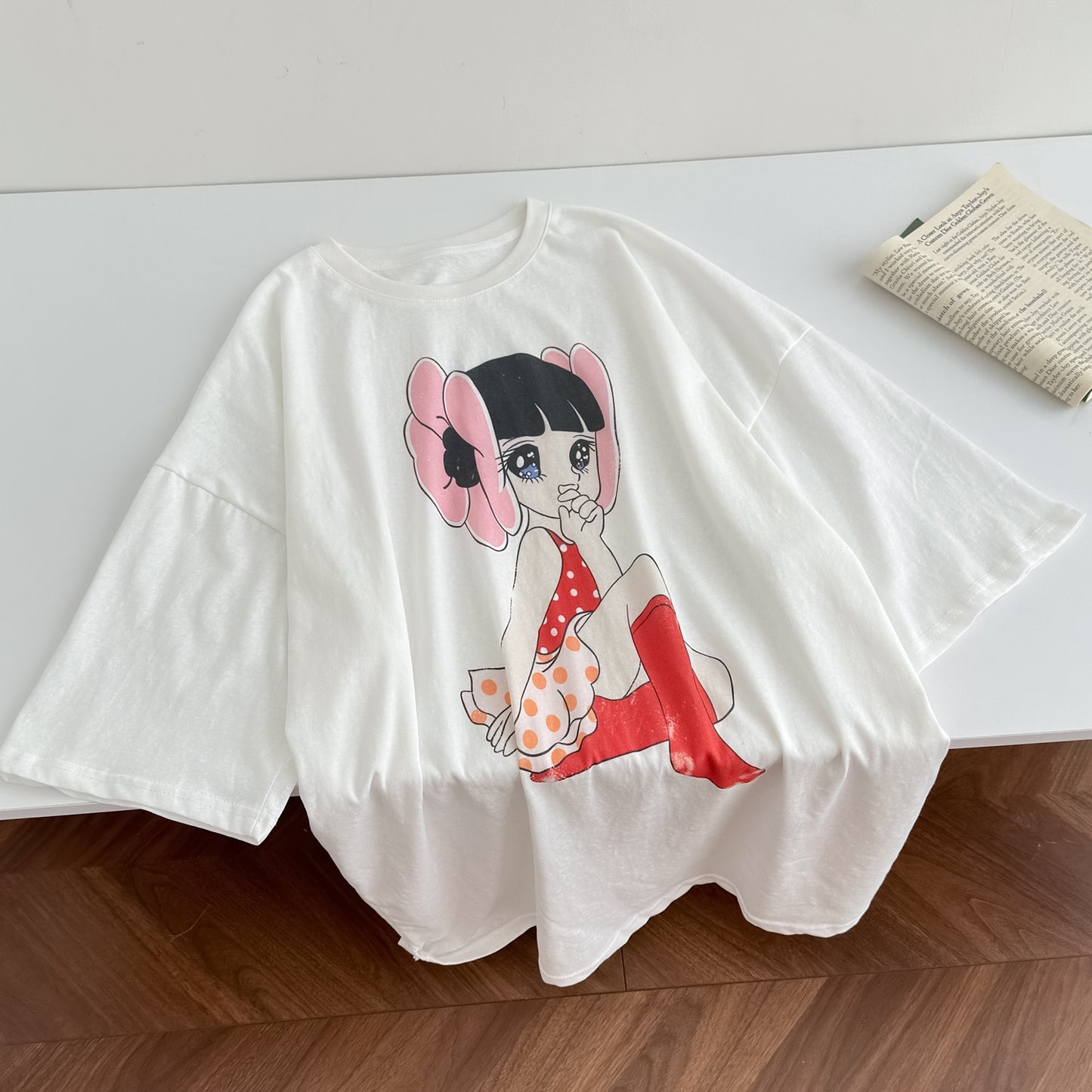妞妞粉爱 雪花棉罩衫印花半袖t恤 Niuniu Love Snow Cotton Printed Overlay Half-Sleeve T-Shirt