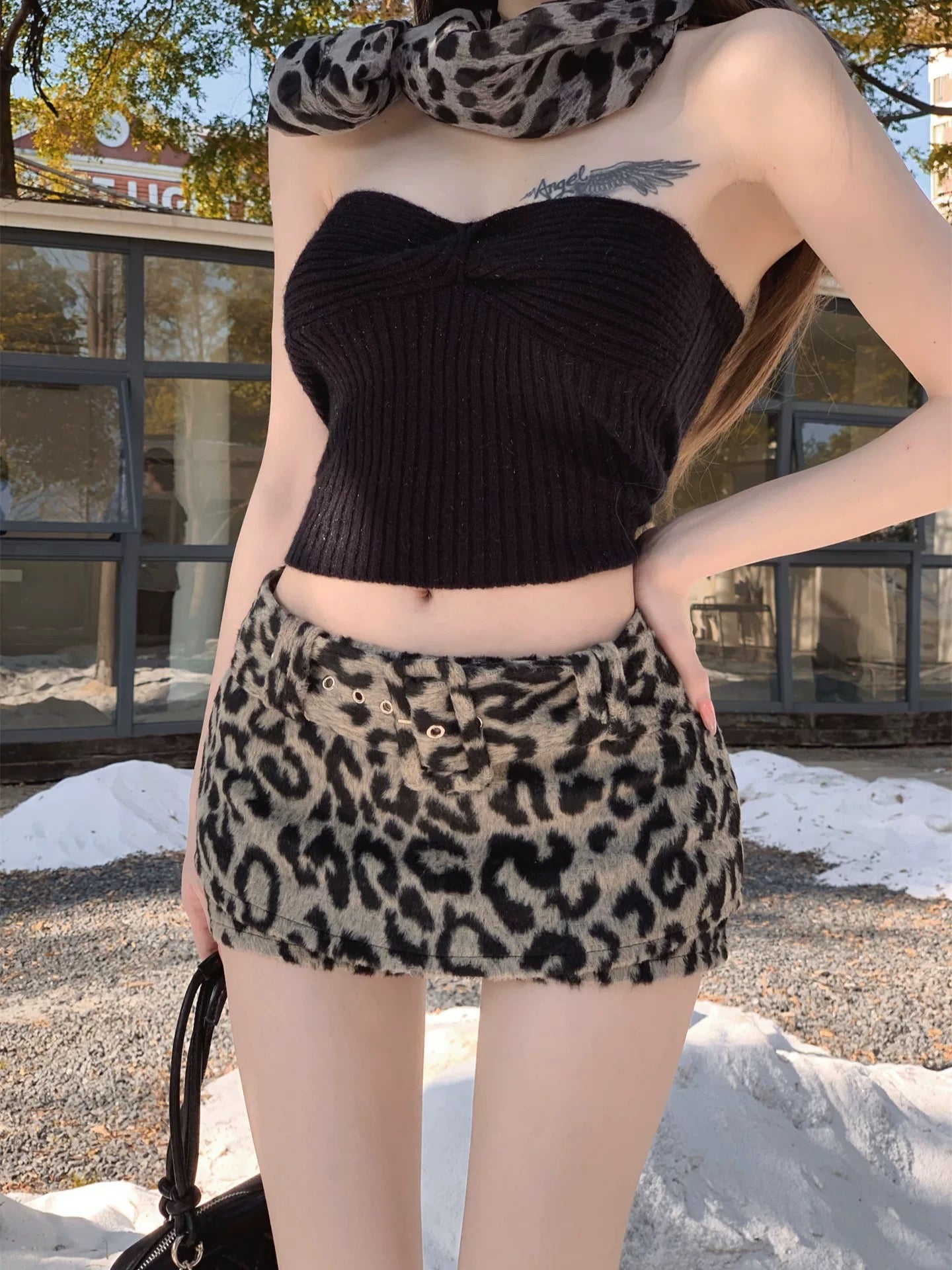 四季野性 美式咖色豹纹半身裙 Four Seasons Edit · American Coffee Leopard Print Midi Skirt