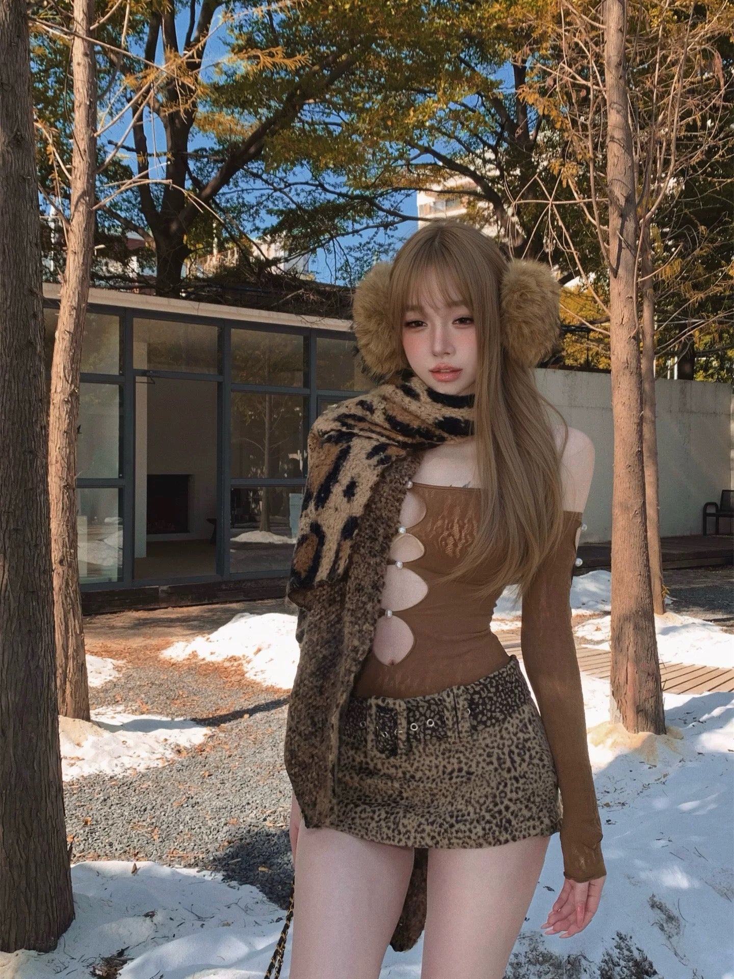 四季野性 美式咖色豹纹半身裙 Four Seasons Edit · American Coffee Leopard Print Midi Skirt