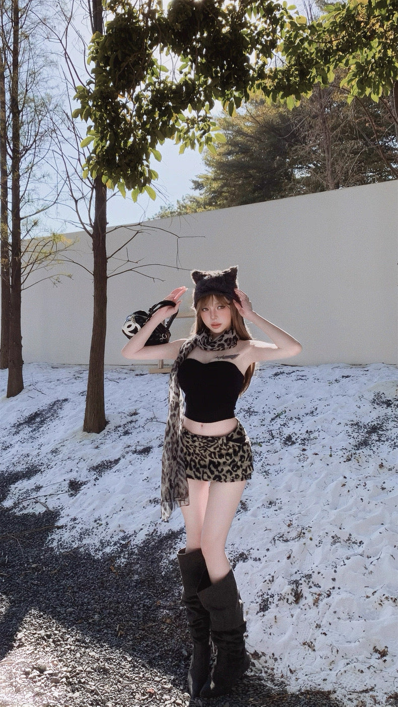 四季野性 美式咖色豹纹半身裙 Four Seasons Edit · American Coffee Leopard Print Midi Skirt