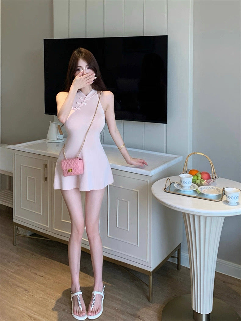 蜜桃馅饼 新中式改良旗袍针织连衣裙 Peach Pie Modern Chinese-Style Knit Cheongsam Dress