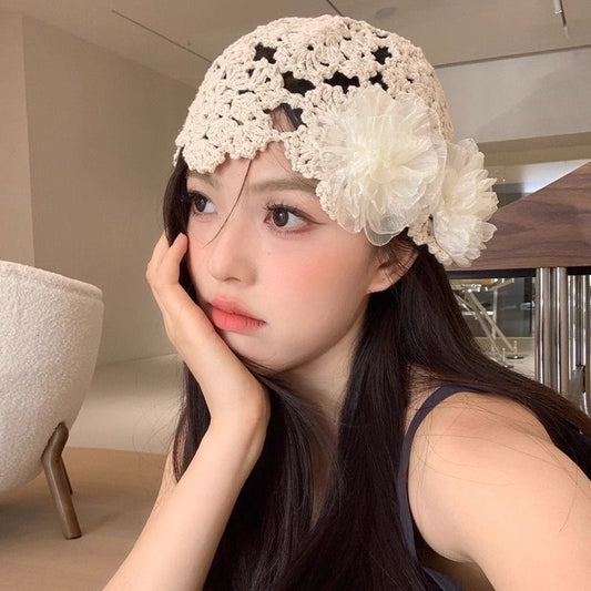花花白云 珍珠花朵手工编织头饰帽子 Blossom Clouds Handmade Woven Headpiece Hat with Pearl Flowers