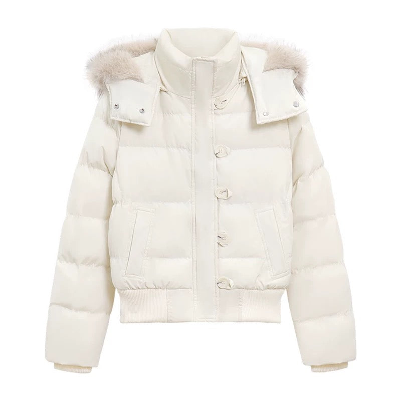 南区菲奥娜 秋冬脱卸帽毛领棉短款羽绒服 Nanqu Fiona Detachable Hood Faux Fur Collar Short Padded Down Jacket